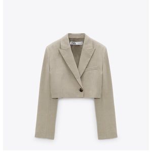 ZARA Crop Linen Blend Blazer Size: Small